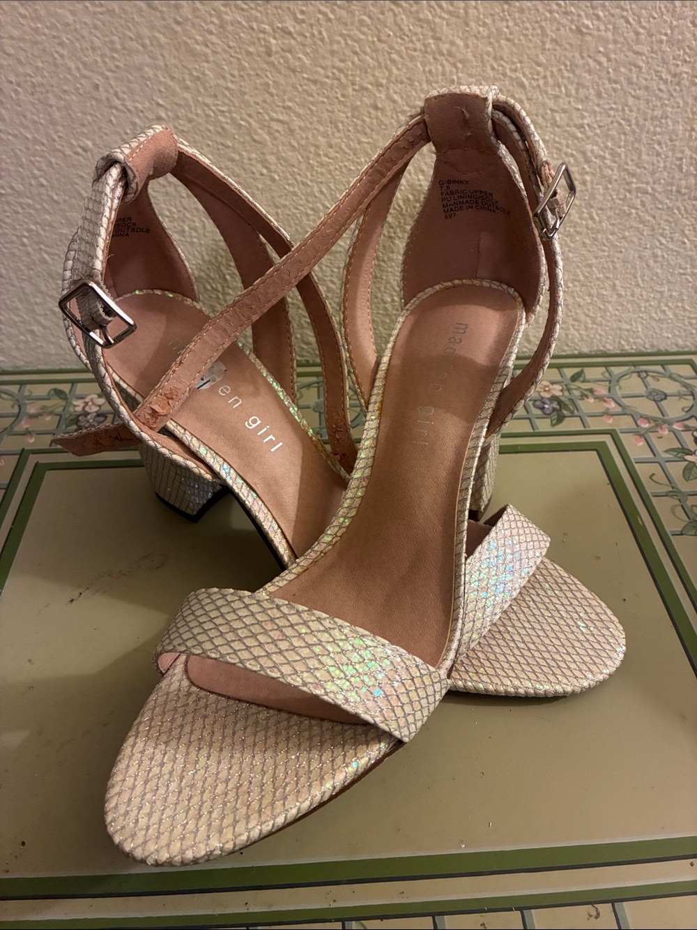 Madden Girl Iridescent Pink Ankle-Strap Block Heel Sandals